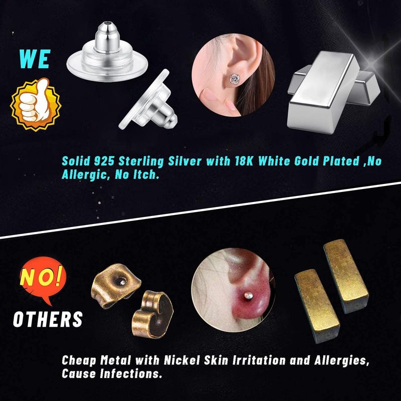Catinee 4 Pairs Earring Backs - Sterling Silver, Rubber Replacements Fit 0.028-0.039inch Post (White+Silver+Gold+Rose) - Image 3